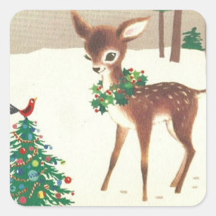 Vintag Retro Weihnachtsfest mit Vogel Quadratischer Aufkleber