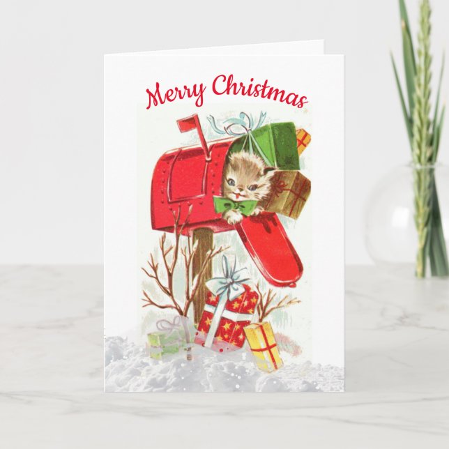Vintag Retro Weihnachtskatzenkarte Dankeskarte (Vorderseite)