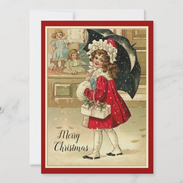 Vintag Retro Weihnachtsmädchen mit Geschenken Feiertagskarte (Vorderseite)