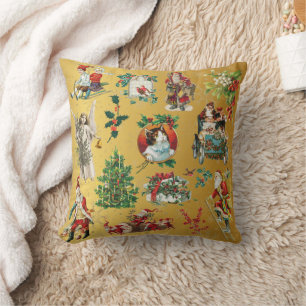 Vintag Retro Weihnachtsmuster Gold Kissen