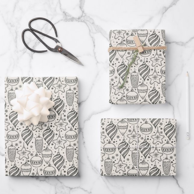 Vintag Retro Weihnachtsschmuck Geschenkpapier Set (Vorderseite)