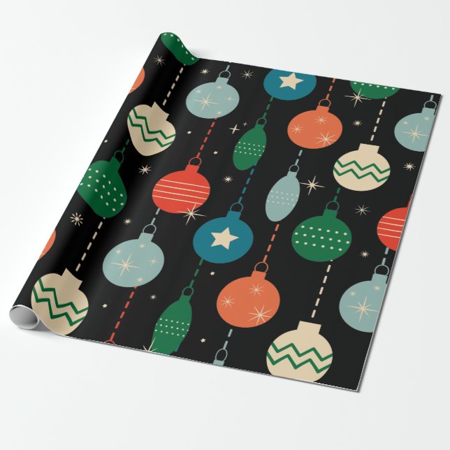 Vintag Retro Weihnachtsschmuck Muster Geschenkpapier (Ungerollt)