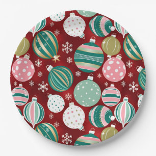 Vintag Retro Weihnachtsschmuck und Schneeflocken Pappteller