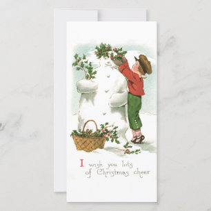 Vintag Retro Weihnachtsschneemann Winterlandschaft Feiertagskarte