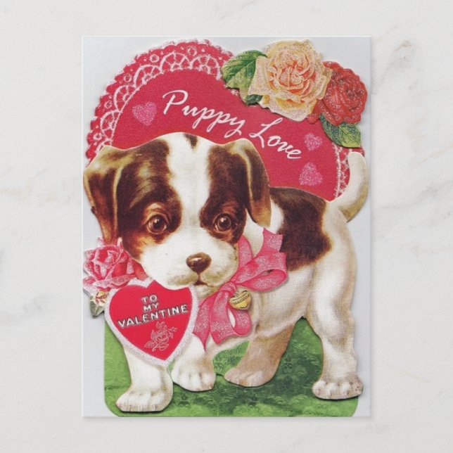 Vintag Retro Welpe Liebe Valentinstag Feiertagspostkarte (Vorderseite)