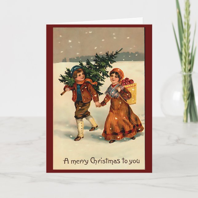 Vintag Retro Winter Weihnachten Personalisiert Karte (Vorderseite)
