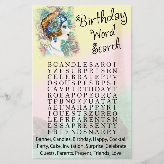 Vintag Retro Woman Birthday Wortsuche (Vorderseite)