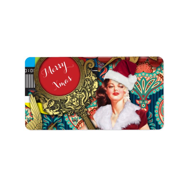 Vintag Retro Xmas Santa Adressaufkleber (Vorne)