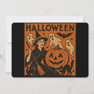 Vintag/Retrokatze, Gespenst, Kürbis & Hexe Einladung