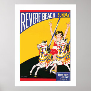 Vintag Revere Beach Carousel Nostalgic Travel Poster