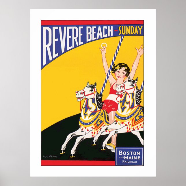 Vintag Revere Beach Carousel Nostalgic Travel Poster (Vorne)
