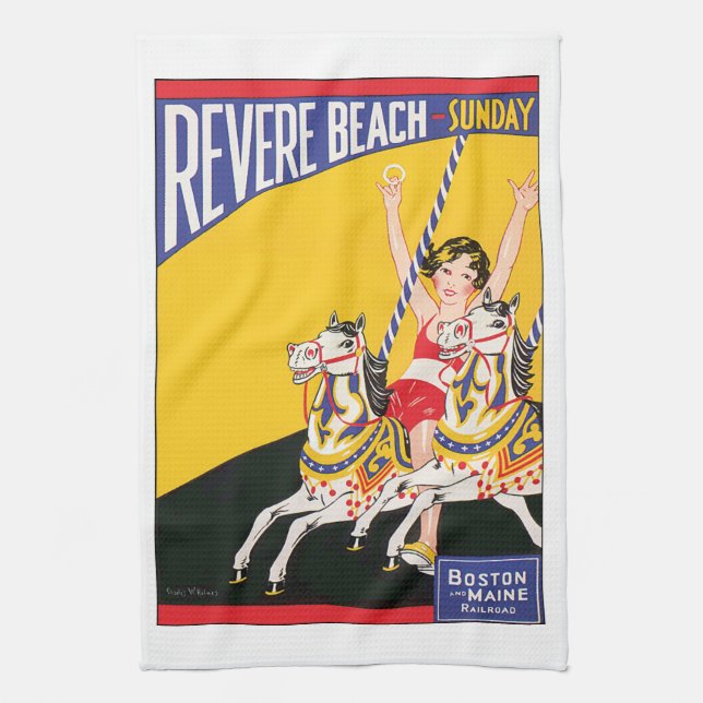 Vintag Revere Beach Carousel Poster Nostalgie Geschirrtuch (Vertikal)