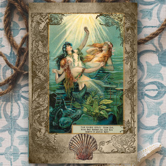 Vintag Rhinegold Mermaid Fantasy Decoupage Seidenpapier