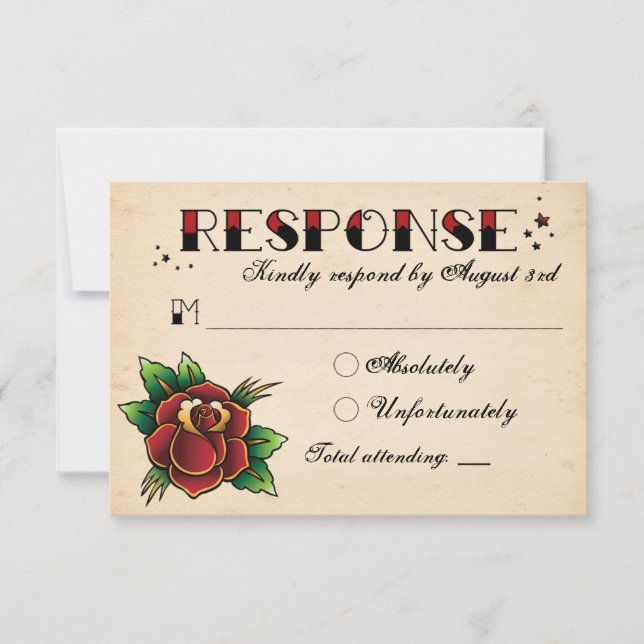 Vintag Rockabilly Tattoo Wedding RSVP Karte (Vorderseite)