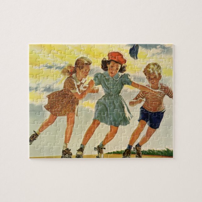 Vintag Roller Skaten Fun Children Boys and Girls (Horizontal)