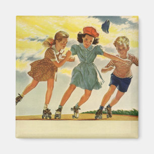 Vintag Roller Skaten Fun Children Boys and Girls Magnet