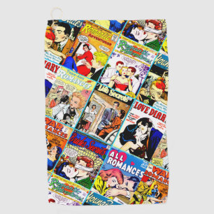Vintag Romance Comic Book Cover Collage Golfhandtuch