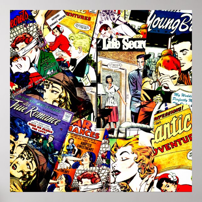 Vintag Romance Comic Book Cover Collage Poster (Vorne)