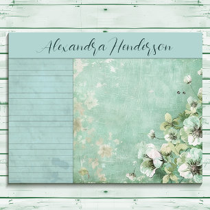 Vintag Romance Green und Cream Floral Large Notizblock