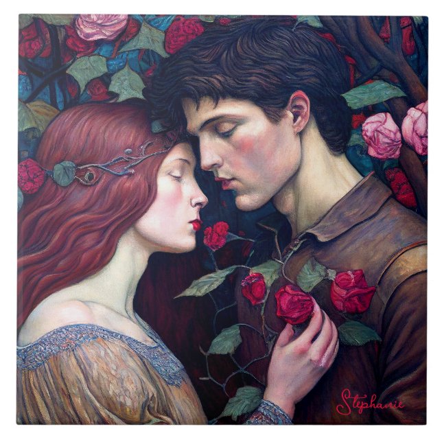 Vintag Romance Lovers Couple Fliese (Vorderseite)