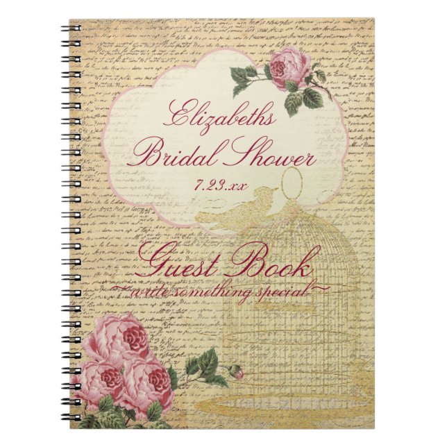 Vintag Romantische Rose Brautparty Gästebuch | Notizblock (Vorderseite)