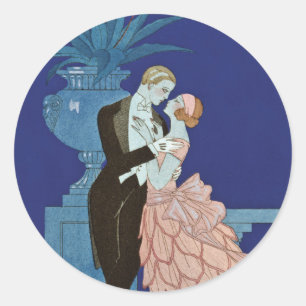 Vintag Romantisches Paar ~ "Oui" Runder Aufkleber