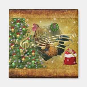 Vintag Rooster Singen Weihnachtslieder Magnet