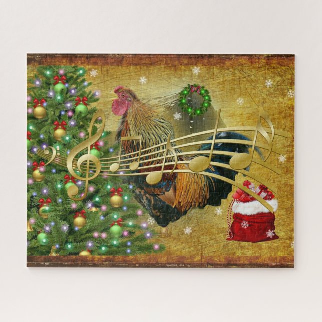 Vintag Rooster Singt Weihnachtslieder (Horizontal)