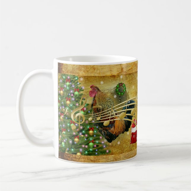 Vintag Rooster Singt Weihnachtslieder Kaffeetasse (Links)