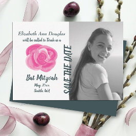 Vintag rosa Aquamarine Rose Bat Mitzvah Rett-the-D Hinweiskarte