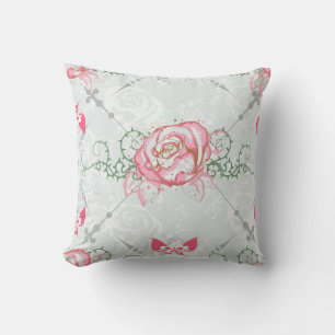 Vintag rosa Aquarellfarben Rose auf dem grauen Kis Kissen