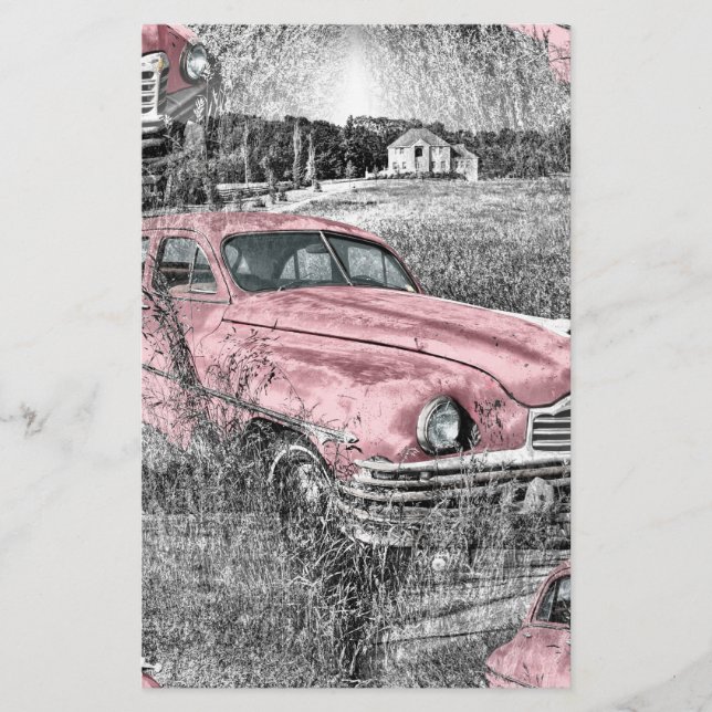 Vintag rosa Auto Briefpapier (Vorderseite)