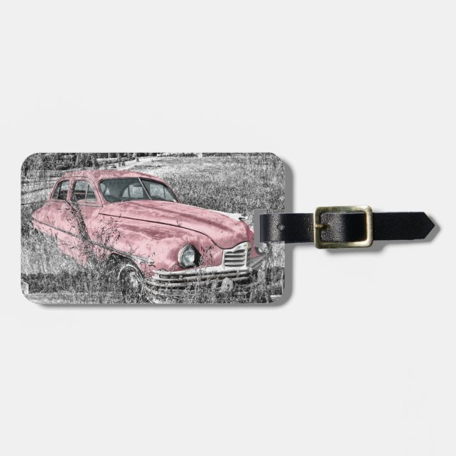 Vintag rosa Auto Gepäckanhänger (Vorderseite horizontal)