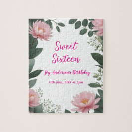 Vintag rosa Blume grüner Eukalyptus 16. Geburtstag