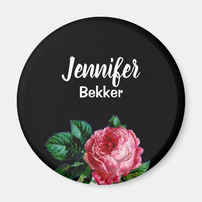 Vintag rosa Blume individuelle Name schwarz Magnet (Vorne)