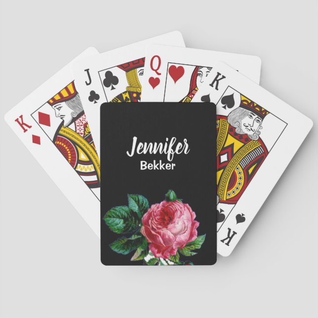 Vintag rosa Blume individuelle Name schwarz Spielkarten (Rückseite)