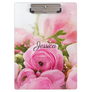 Vintag rosa Blume mit Ihrem Namen Klemmbrett