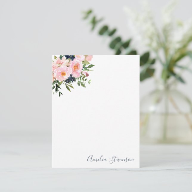Vintag rosa Blume Name Mitteilungskarte (Stehend Vorderseite)