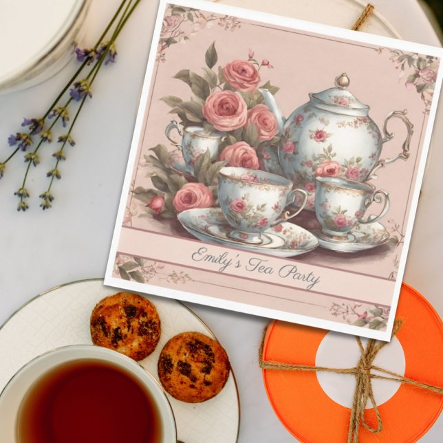 Vintag Rosa Blumengarten Geburtstag Tee Party Serviette (Vintage Pink Floral Garden Birthday Tea Party Napkins)