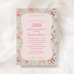 Vintag Rosa Blumengarten Party 50. Geburtstag Einladung<br><div class="desc">Elegante und schicke Geburtstagsfeiern in sanften Pastellfarben - Rosa, Vintag-blaues Grün und Gold - und ein wunderschönes Blumenmuster von Rose. Ideal für ein Garden Party Event. Während das Template für einen 50. Geburtstag Set hat, kann es für andere Meilenstein Geburtstage modifiziert werden - 30., 40., 60., 70., 75. und darüber...</div>