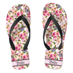 Vintag rosa Blumenmuster Hochzeitbrille Flip Flops