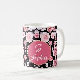 Vintag rosa Blumenmuster Mit Monogramm Kaffeetasse