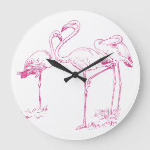 Vintag rosa Flamingo Zeichnend Große Wanduhr