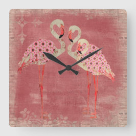 Vintag rosa Flamingos Clock Quadratische Wanduhr