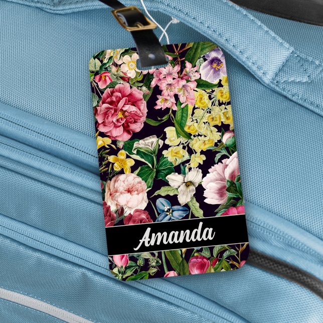 Vintag-rosa-florenschwarzes Muster Gepäckanhänger (Von Creator hochgeladen)