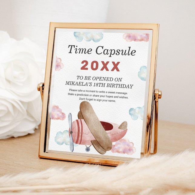 Vintag rosa Flugzeug 1. Geburtstagskapsel Poster (Von Creator hochgeladen)