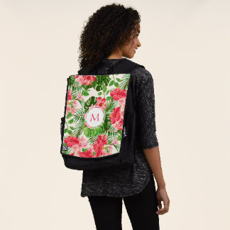Vintag-Rosa-Hibiskus-Blume Monogramm-Rückpackung Rucksack