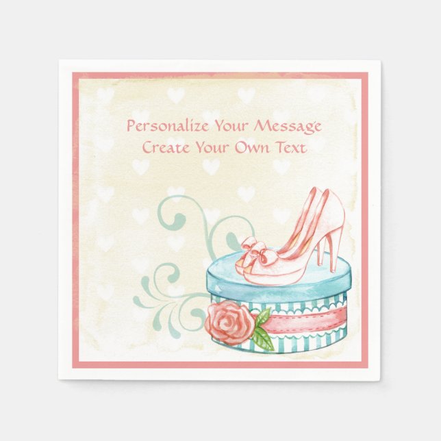 Vintag rosa High Heels Blue Hatbox personalisieren Serviette (Vorderseite)