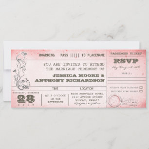 Vintag rosa Hochzeit Boarding Pass Einladungen
