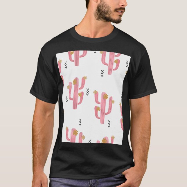 Vintag rosa Kaktus Wasserfarbmuster T-Shirt (Vorderseite)